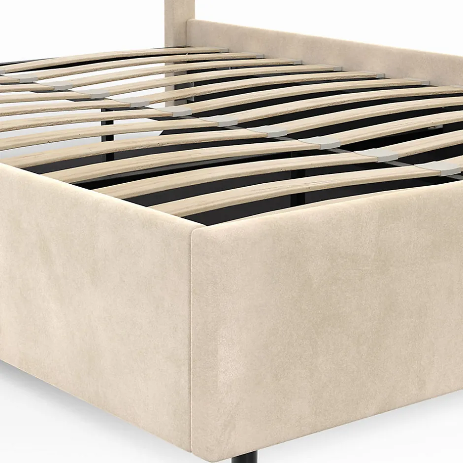 IDMarket Lit coffre double NOELIE avec tête de lit et sommier 140 x 190 cm velours beige