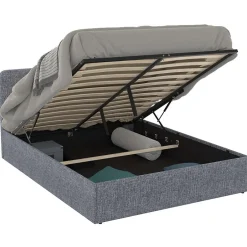 IDMarket Lit coffre double NORFOLK avec tête de lit et sommier 140 x 190 cm tissu gris anthracite