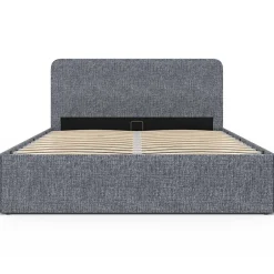 IDMarket Lit coffre double NORFOLK avec tête de lit et sommier 140 x 190 cm tissu gris anthracite
