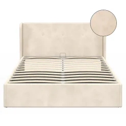 IDMarket Lit coffre double OREA avec tête de lit enveloppante à oreilles et sommier 140 x 190 cm velours beige