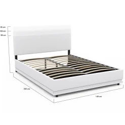IDMarket Lit coffre double OWEN avec LED intégrées + tête de lit et sommier 140 x 190 cm PVC blanc Online