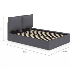 IDMarket Lit coffre double PILOU avec tête de lit oreiller et sommier 140 x 190 cm tissu gris anthracite Online