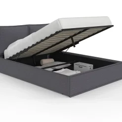 IDMarket Lit coffre double PILOU avec tête de lit oreiller et sommier 140 x 190 cm tissu gris anthracite Online