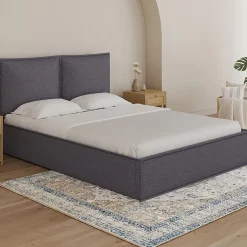 IDMarket Lit coffre double PILOU avec tête de lit oreiller et sommier 140 x 190 cm tissu gris anthracite Online