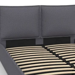 IDMarket Lit coffre double PILOU avec tête de lit oreiller et sommier 140 x 190 cm tissu gris anthracite Online