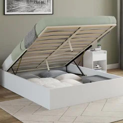 IDMarket Lit coffre double SANDSIDE avec sommier 160 x 200 cm blanc Hot