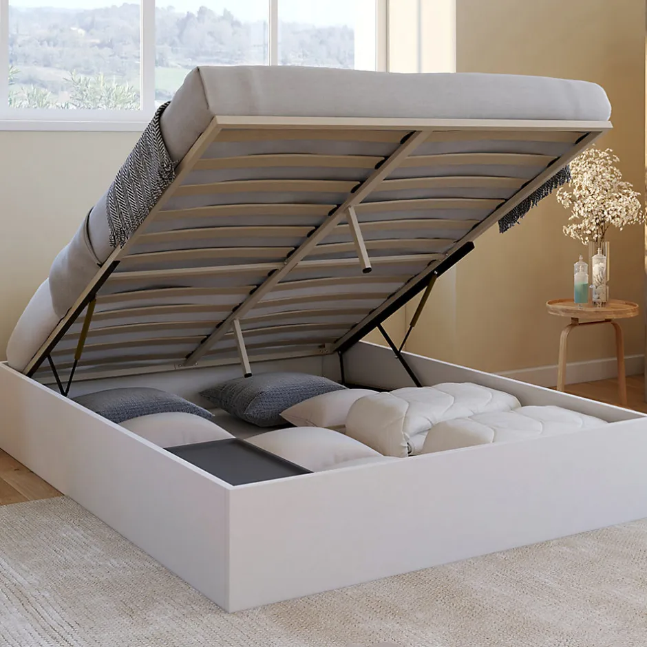 IDMarket Lit coffre double SANDSIDE avec sommier 140 x 190 cm blanc