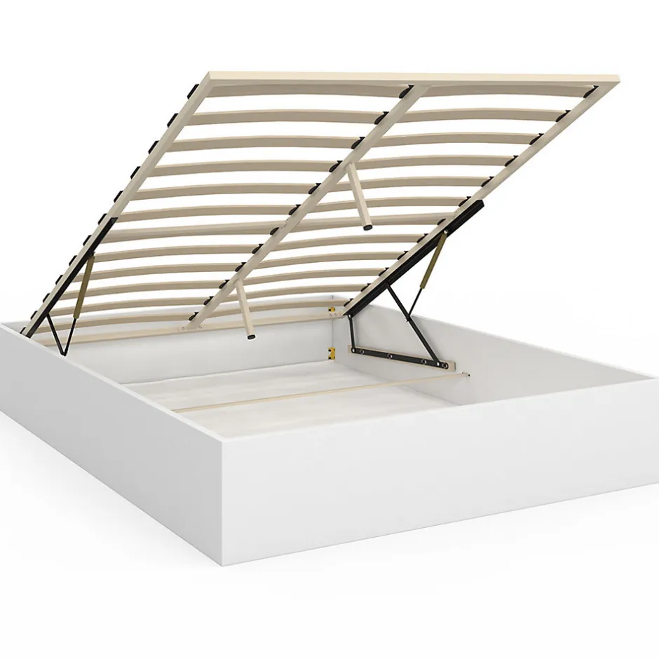 IDMarket Lit coffre double SANDSIDE avec sommier 140 x 190 cm blanc