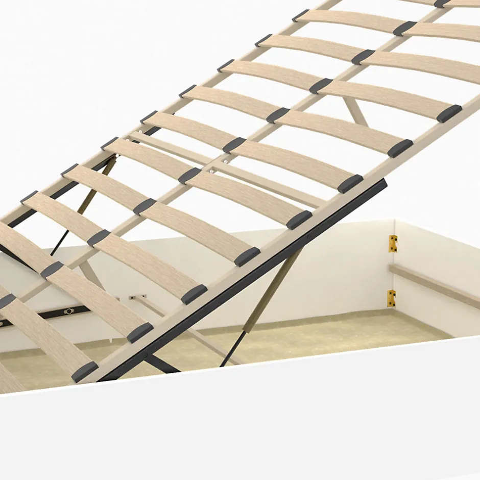 IDMarket Lit coffre double SANDSIDE avec sommier 140 x 190 cm blanc