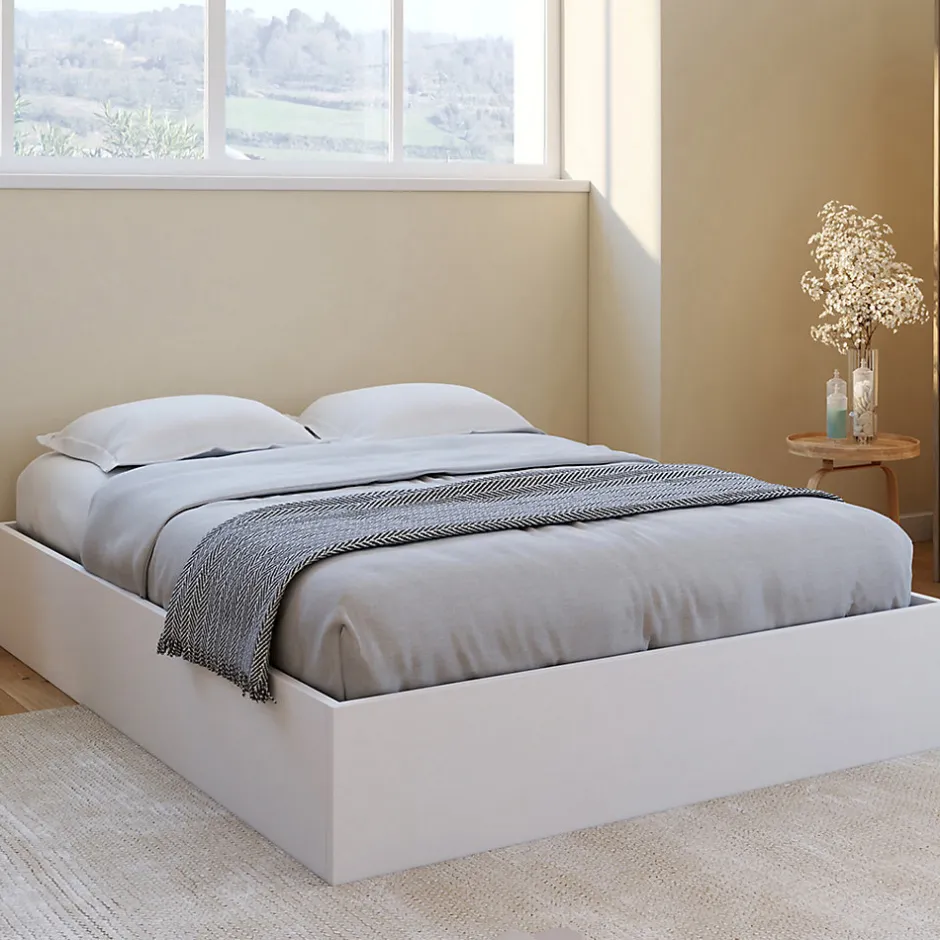 IDMarket Lit coffre double SANDSIDE avec sommier 140 x 190 cm blanc
