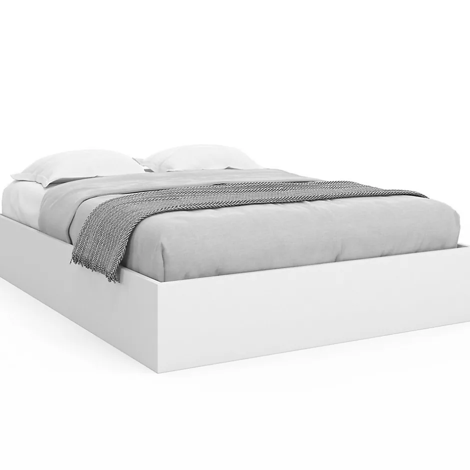 IDMarket Lit coffre double SANDSIDE avec sommier 140 x 190 cm blanc