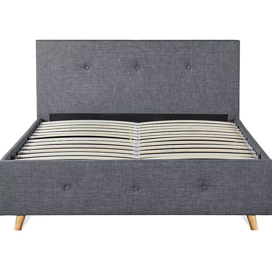 IDMarket Lit coffre double scandinave LULEA avec tête de lit et sommier 140 x 190 cm tissu gris anthracite Discount