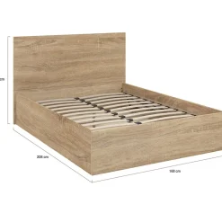 IDMarket Lit coffre double SEASIDE avec tête de lit et sommier 160 x 200 cm façon hêtre