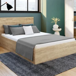 IDMarket Lit coffre double SEASIDE avec tête de lit et sommier 160 x 200 cm façon hêtre