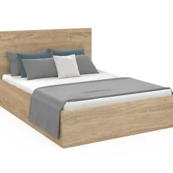 IDMarket Lit coffre double SEASIDE avec tête de lit et sommier 160 x 200 cm façon hêtre