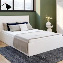 IDMarket Lit coffre double SEASIDE avec tête de lit et sommier 140 x 190 cm blanc Outlet