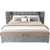 Urban Meuble Lit coffre double velours gris, tête de lit damier avec prise USB Clearance