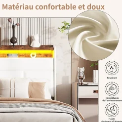 Generique Lit coffre double 160x200 avec sommier et USB, LED, Cadre de lit avec Rangement et Tete de Lit, Blanc