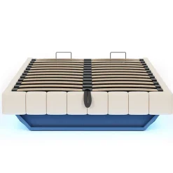 Okwish Lit Coffre Double 160x200 cm - avec Sommier à Ressorts et Rangement Intégré, LED Incluse, Sans Matelas, Tissu Lin Beige Online