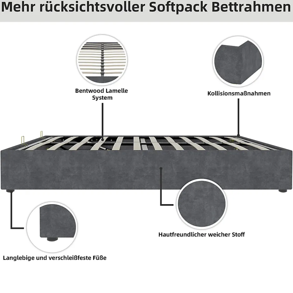Okwish Lit Coffre Double 160x200 cm - Moderne en Velours Hollandais avec Vérin Hydraulique, Sans Tête de Lit - Gris - Sans Matelas Outlet