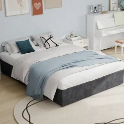 Okwish Lit Coffre Double 160x200 cm - Moderne en Velours Hollandais avec Vérin Hydraulique, Sans Tête de Lit - Gris - Sans Matelas Outlet