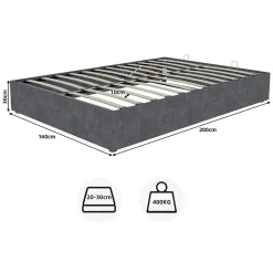 Okwish Lit Coffre Double 160x200 cm - Moderne en Velours Hollandais avec Vérin Hydraulique, Sans Tête de Lit - Gris - Sans Matelas Outlet
