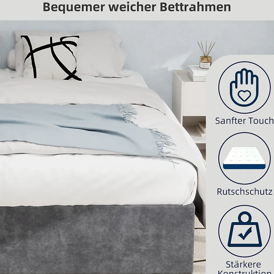 Okwish Lit Coffre Double 160x200 cm - Moderne en Velours Hollandais avec Vérin Hydraulique, Sans Tête de Lit - Gris - Sans Matelas Outlet