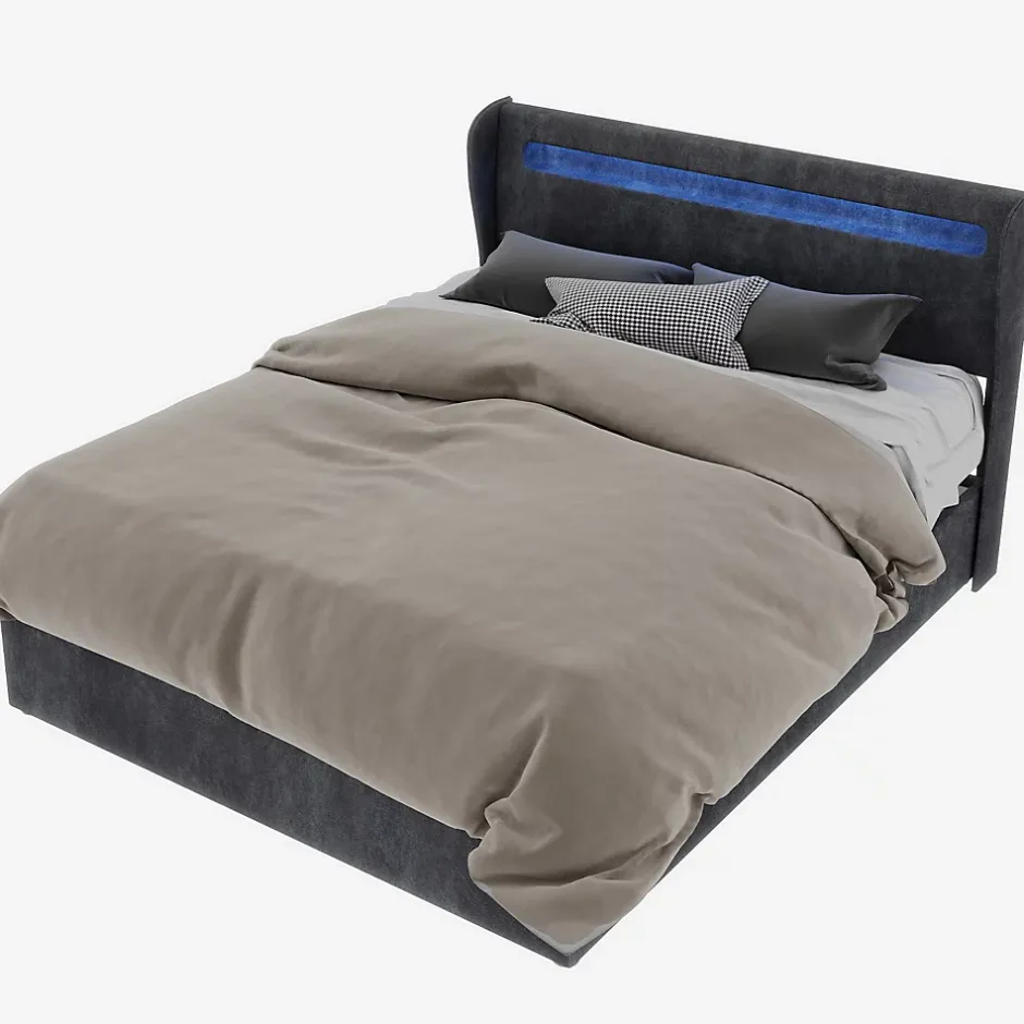 Okwish Lit Coffre Double 140x200 cm Adulte Moderne, Mécanisme à Vérin à Gaz et Rangement, Sans Tête de Lit, Sans Matelas, Velours Gris Outlet