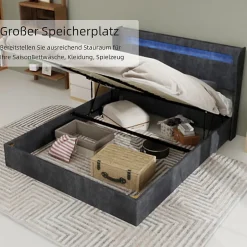 Okwish Lit Coffre Double 140x200 cm Adulte Moderne, Mécanisme à Vérin à Gaz et Rangement, Sans Tête de Lit, Sans Matelas, Velours Gris Outlet