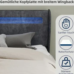 Okwish Lit Coffre Double 140x200 cm Adulte Moderne, Mécanisme à Vérin à Gaz et Rangement, Sans Tête de Lit, Sans Matelas, Velours Gris Outlet