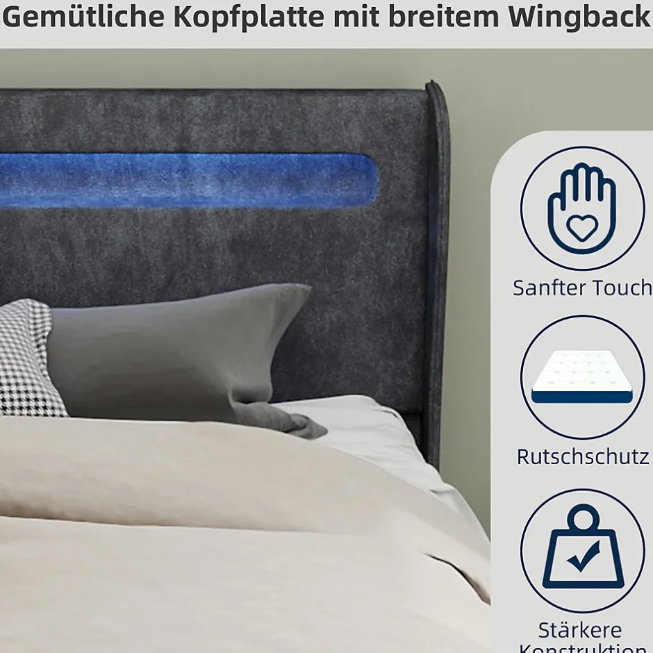Okwish Lit Coffre Double 140x200 cm Adulte Moderne, Mécanisme à Vérin à Gaz et Rangement, Sans Tête de Lit, Sans Matelas, Velours Gris Outlet