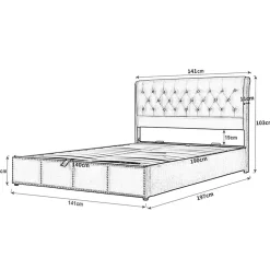 Okwish Lit Coffre Double 140x190 cm avec Système Hydraulique, Lit Capitonné en Velours, Gris - Sans Matelas