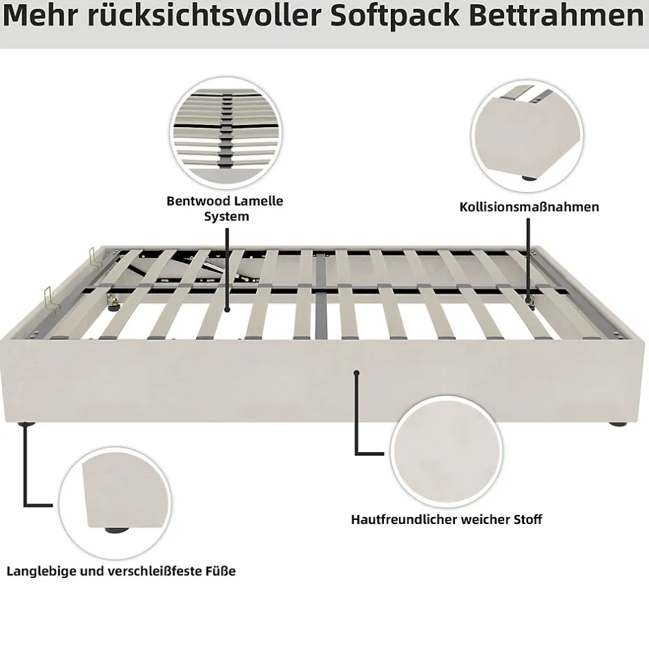 Okwish Lit Coffre Double 140x200 cm, Lit Adulte et Ado avec Vérins Hydrauliques, Cadre Moderne, Velours Hollandais Beige, Sans Matelas Best