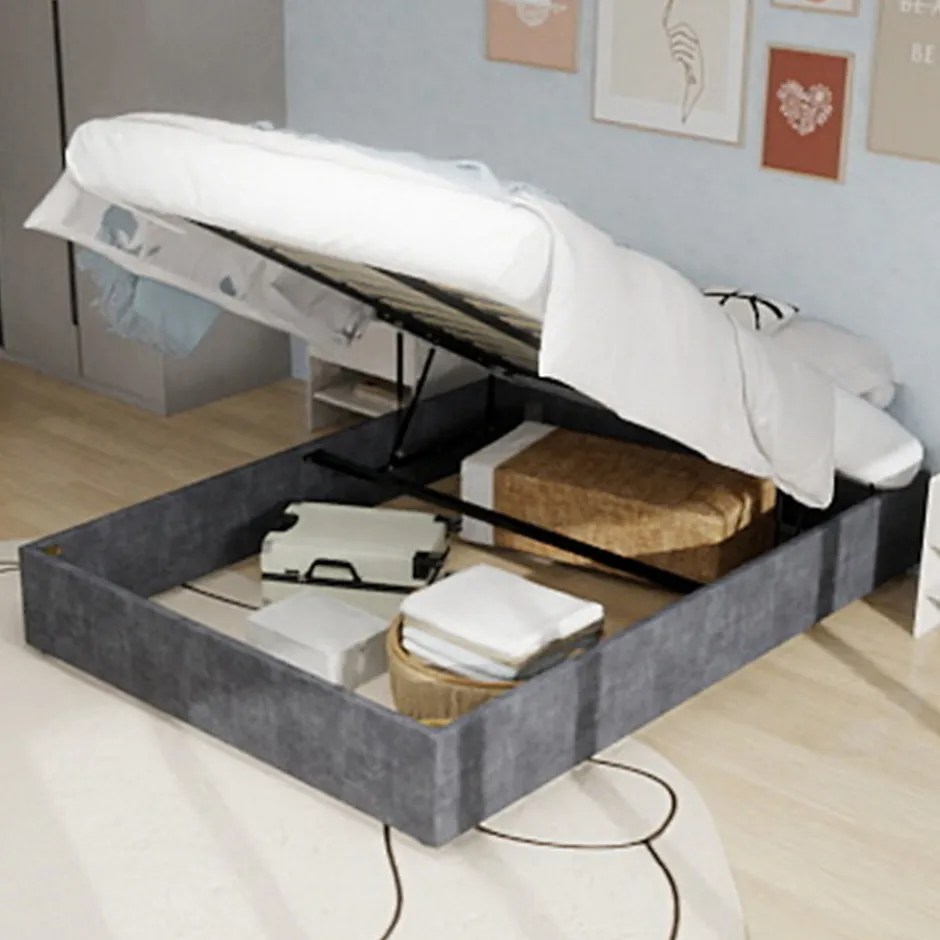 Okwish Lit Coffre Double 160x200 cm, Lit Adulte avec Vérin Hydraulique et Cadre Moderne, Sans Matelas, Gris