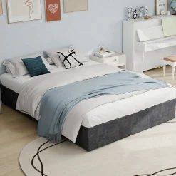 Okwish Lit Coffre Double 160x200 cm, Lit Adulte avec Vérin Hydraulique et Cadre Moderne, Sans Matelas, Gris