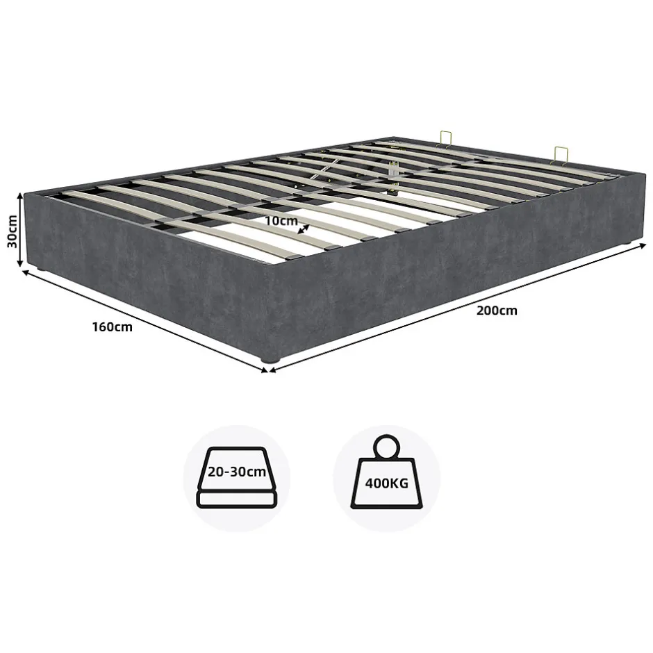 Okwish Lit Coffre Double 160x200 cm, Lit Adulte avec Vérin Hydraulique et Cadre Moderne, Sans Matelas, Gris