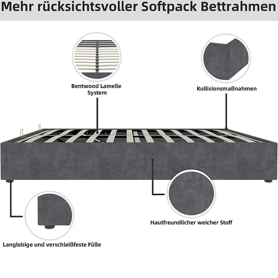 Okwish Lit Coffre Double 160x200 cm, Lit Adulte avec Vérin Hydraulique et Cadre Moderne, Sans Matelas, Gris