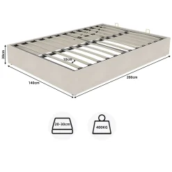 Okwish Lit Coffre Double 140x200 cm, Lit Adulte avec Vérins Hydrauliques, Cadre Moderne en Velours Beige, Sans Matelas Outlet