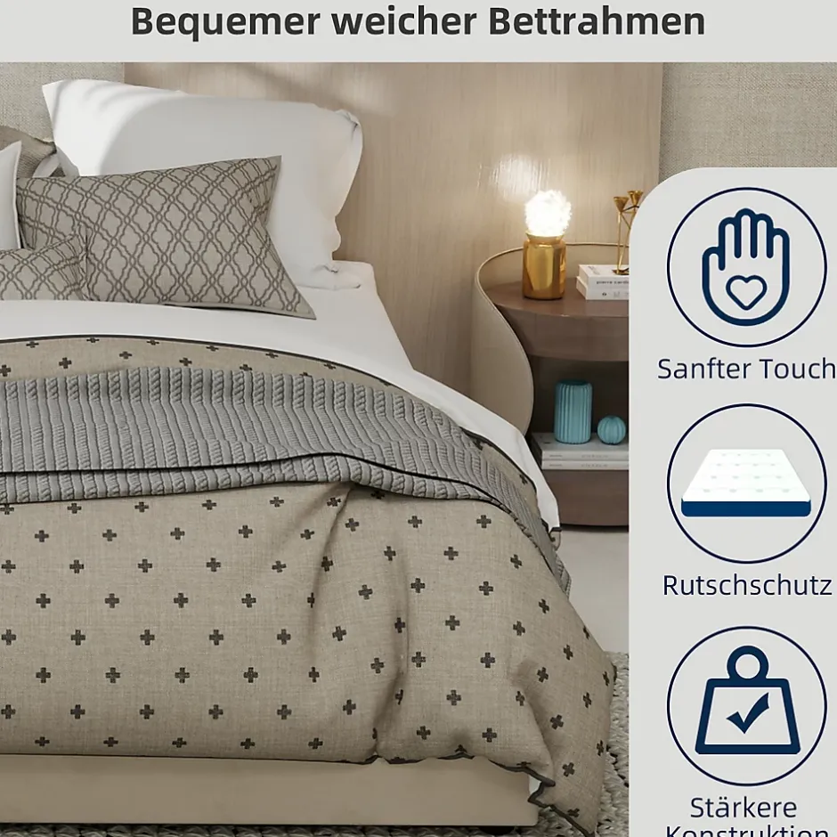 Okwish Lit Coffre Double 140x200 cm, Lit Adulte avec Vérins Hydrauliques, Cadre Moderne en Velours Beige, Sans Matelas Outlet
