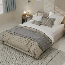 Okwish Lit Coffre Double 140x200 cm, Lit Adulte avec Vérins Hydrauliques, Cadre Moderne en Velours Beige, Sans Matelas Outlet
