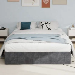 Okwish Lit Coffre Double 160x200 cm, Lit Adulte et Ado avec Vérins Hydrauliques, Cadre Moderne en Velours Hollandais Gris, Sans Matelas