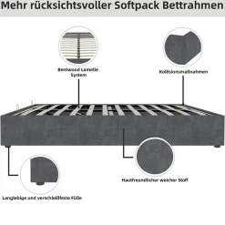 Okwish Lit Coffre Double 160x200 cm, Lit Adulte et Ado avec Vérins Hydrauliques, Cadre Moderne en Velours Hollandais Gris, Sans Matelas