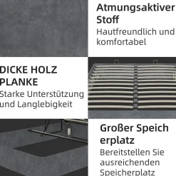 Okwish Lit Coffre Double 160x200 cm, Lit Adulte et Ado avec Vérins Hydrauliques, Cadre Moderne en Velours Hollandais Gris, Sans Matelas