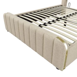 Blackcolors Lit Coffre Double 140x200cm Rembourré Usb-C Lin Beige