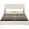 Blackcolors Lit Coffre Double 180x200cm Velours Tête Réglable Rayé Blanc Cassé