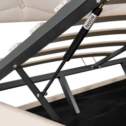 Blackcolors Lit Coffre Double 180x200cm Velours Tête Réglable Rayé Blanc Cassé
