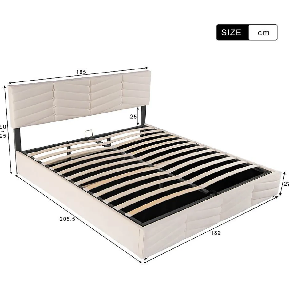 Blackcolors Lit Coffre Double 180x200cm Velours Tête Réglable Rayé Blanc Cassé