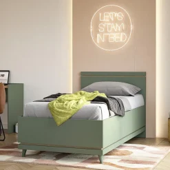 Meublorama Lit coffre enfant NOKI 100x200 cm vert et bois Style scandinave Sale