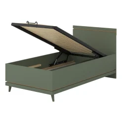 Meublorama Lit coffre enfant NOKI 100x200 cm vert et bois Style scandinave Sale