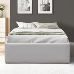 King Of Dreams Lit coffre gris - 90x190cm - pieds - montage rapide - revetement facile entretien - Best
